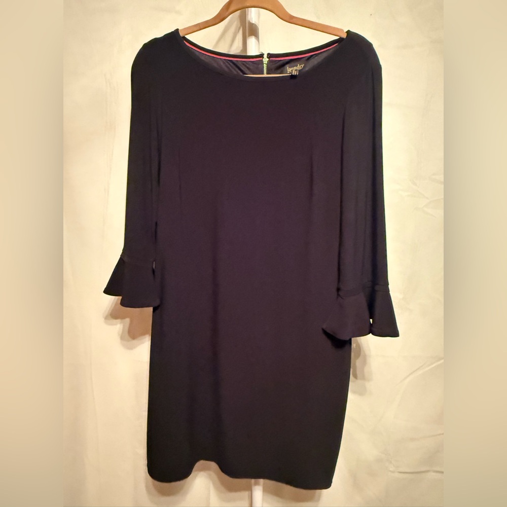 Laundry By Shelli Segal Black Long Sleeve Shift Dress with Ruffle Cuffs
